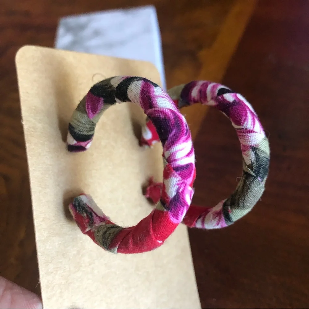 Hand crafted fabric covered hoop earrings